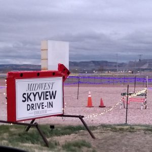Midwest Theater -skyview drivein sign with bluffs in the background